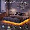 King Bed Frame with RGB LED Lights,Floating Bed with Fluted Design;Heavy Duty Steel, Modern Metal Bed Frame,Black