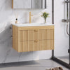 ASTUVIA 30" Modern Fluted Bathroom Vanity with Sink, Wall Mounted Floating Cabinets with Double Drawers, Resin Sink Combo Set with Golden Handle,Natural