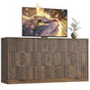 63" W Fluted 9 Drawer Dresser for Adult,Wooden Bedroom Dresser,Dresser TV Stand up to 70" for Living Room,Brown