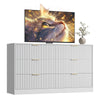 55.1" W Fluted 6 Drawer Dresser for Adult,Wooden Bedroom Dresser,Dresser TV Stand up to 65" for Living Room,White