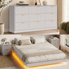 4-Piece Bedroom Set for Adult, Fluted King Floating LED Bed Frame with 2 Nightstands and Fluted 9 Drawer Dressers,White King,9+4 Drawers,White