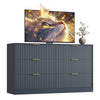 55.1" W Fluted 6 Drawer Dresser for Adult,Wooden Bedroom Dresser,Dresser TV Stand up to 65" for Living Room,Blue
