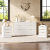 3-Piece Modern Bedroom Set - 6 Drawer Wide Dresser & Nightstands Set of 2 with Fluted Design, Anti-Tip Safety White Natural Wood Storage Furniture for Bedroom,Hallway 6+6,White