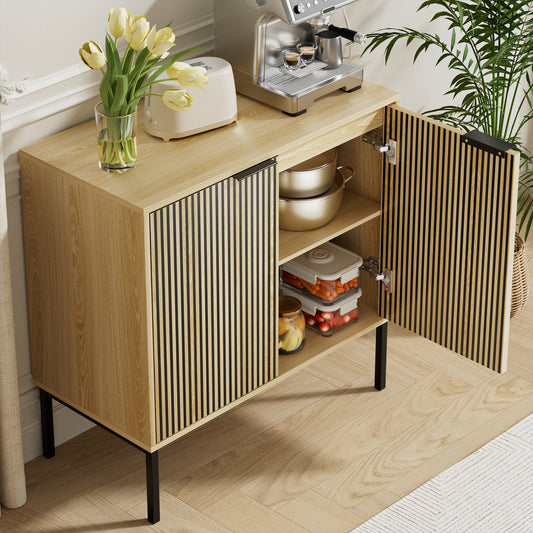 31.5" Wide Kitchen Sideboard,Buffet Cabinet with Adjustable Shelf and 2 Doors,Coffee Bar Cabinet for kitchen,Living Room,Bedroom,Natural Oak