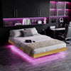 Queen Bed Frame with RGB LED Lights,Floating Bed with Fluted Design;Heavy Duty Steel, Modern Metal Queen Size Bed,Walnut