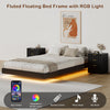 4-Piece Bedroom Set for Adult, Fluted Queen Floating LED Bed Frame with 2 Nightstands and Fluted 9 Drawer Dressers,Black Queen,9+6 Drawers