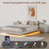 4-Piece Bedroom Set for Adult, Fluted Queen Floating LED Bed Frame with 2 Nightstands and Fluted 6 Drawer Dressers,White Queen,6+4 Drawers