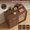 39.4" Mini Fridge Cabinet with Power Outlet,Fluted Coffee Bar Cabinet with Mini Fridge Space,Buffet Sideboard with Drawers,Brown