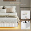 King Bed Frame with RGB LED Lights,Floating Bed with Fluted Design;Heavy Duty Steel, Modern Metal Bed Frame,White