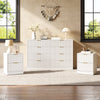 3-Piece Modern Bedroom Set - 8 Drawer Wide Dresser & Nightstands Set of 2 with Fluted Design, Anti-Tip Safety White Natural Wood Storage Furniture for Bedroom,Hallway 8+4,White
