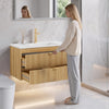ASTUVIA 35.4" Modern Fluted Bathroom Vanity with Sink, Wall Mounted Floating Cabinets with Double Drawers, Resin Sink Combo Set with Golden Handle,Natural