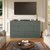 55.1" W Fluted 7 Drawer Dresser for Adult,Wooden Bedroom Dresser,Dresser TV Stand up to 65" for Living Room,Green