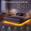 King Bed Frame with RGB LED Lights,Floating Bed with Fluted Design;Heavy Duty Steel, Modern Metal Bed Frame,Walnut