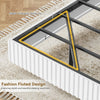 King Bed Frame with RGB LED Lights,Floating Bed with Fluted Design;Heavy Duty Steel, Modern Metal Bed Frame,White
