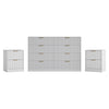 3-Piece Modern Bedroom Set - 8 Drawer Wide Dresser & Nightstands Set of 2 with Fluted Design, Anti-Tip Safety White Natural Wood Storage Furniture for Bedroom,Hallway 8+4,White