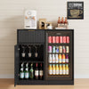 39.4" Mini Fridge Cabinet with Power Outlet,Fluted Coffee Bar Cabinet with Mini Fridge Space,Buffet Sideboard with Drawers,Black