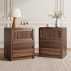 ASTUVIA 3-Tiers Fluted Nightstands Set of 2 for Bedroom, 24.4" H Modern End Table with Curved Profile Design,Brown