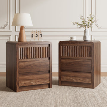 ASTUVIA 3-Tiers Fluted Nightstands Set of 2 for Bedroom, 24.4" H Modern End Table with Curved Profile Design,Brown