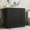 35.4" Fluted Bathroom Vanity Cabinet with 3 Drawers,Bathroom Vanity with Sink and Soft-Close Doors,Freestanding Small Bathroom Sink Cabinet,Black