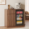 39.4" Mini Fridge Cabinet with Power Outlet,Fluted Coffee Bar Cabinet with Mini Fridge Space,Buffet Sideboard with Drawers,Brown