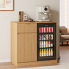 39.4" Mini Fridge Cabinet with Power Outlet,Fluted Coffee Bar Cabinet with Mini Fridge Space,Buffet Sideboard with Drawers,Natural
