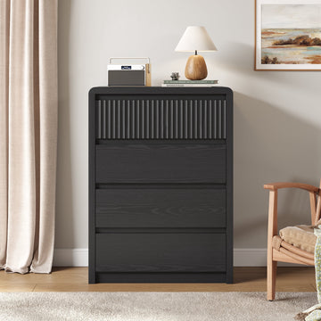 4 Drawers Dresser for Bedroom, 40" Tall Chest of Drawers with Curved Profile Design, Mid Century Fluted Storage Dressers Organizer,Black