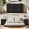 4-Piece Bedroom Set for Adult, Fluted King Floating LED Bed Frame with 2 Nightstands and Fluted 6 Drawer Dressers,Black King,6+6 Drawers,Black