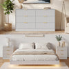4-Piece Bedroom Set for Adult, Fluted King Floating LED Bed Frame with 2 Nightstands and Fluted 6 Drawer Dressers,White King,6+6 Drawers