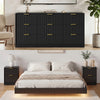 4-Piece Bedroom Set for Adult, Fluted King Floating LED Bed Frame with 2 Nightstands and Fluted 9 Drawer Dressers,Black King,9+4 Drawers