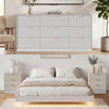 4-Piece Bedroom Set for Adult, Fluted King Floating LED Bed Frame with 2 Nightstands and Fluted 9 Drawer Dressers,White King,9+6 Drawers