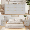 4-Piece Bedroom Set for Adult, Fluted Queen Floating LED Bed Frame with 2 Nightstands and Fluted 9 Drawer Dressers,White Queen,9+6 Drawers
