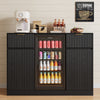 53" Mini Fridge Cabinet with Power Outlet,Fluted Coffee Bar Cabinet with Mini Fridge Space,Buffet Sideboard with Drawers,Black