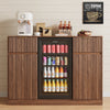 53" Mini Fridge Cabinet with Power Outlet,Fluted Coffee Bar Cabinet with Mini Fridge Space,Buffet Sideboard with Drawers,Brown