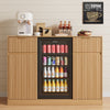 53" Mini Fridge Cabinet with Power Outlet,Fluted Coffee Bar Cabinet with Mini Fridge Space,Buffet Sideboard with Drawers,Natural