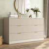 55.1" W Fluted 6 Drawer Dresser for Adult,Wooden Bedroom Dresser,Dresser TV Stand up to 65" for Living Room,Beige