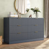 55.1" W Fluted 6 Drawer Dresser for Adult,Wooden Bedroom Dresser,Dresser TV Stand up to 65" for Living Room,Blue