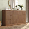 55.1" W Fluted 6 Drawer Dresser for Adult,Wooden Bedroom Dresser,Dresser TV Stand up to 65" for Living Room,Oak