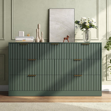 55.1" W Fluted 7 Drawer Dresser for Adult,Wooden Bedroom Dresser,Dresser TV Stand up to 65" for Living Room,Green