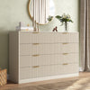 55.1" W Fluted 8 Drawer Dresser for Adult,Wooden Bedroom Dresser,Dresser TV Stand up to 65" for Living Room,Beige