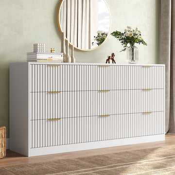 63" W Fluted 9 Drawer Dresser for Adult,Wooden Bedroom Dresser,Dresser TV Stand up to 70" for Living Room,White