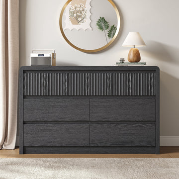 7 Drawers Dresser for Bedroom, 49.2" W Modern Chest of Drawers with Curved Profile Design, Mid Century Fluted Storage Dressers Organizer,Black