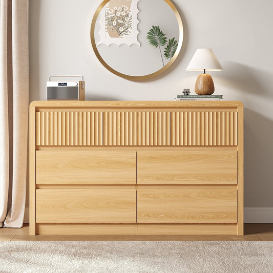 7 Drawers Dresser for Bedroom, 49.2" W Modern Chest of Drawers with Curved Profile Design, Mid Century Fluted Storage Dressers Organizer,Natural