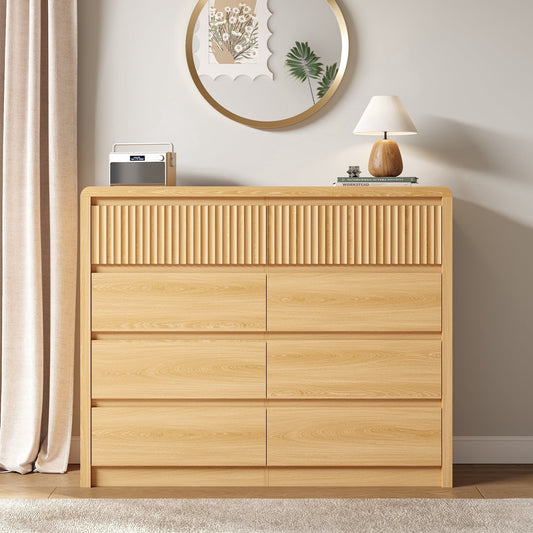 8 Drawers Dresser for Bedroom, 49.2" W Modern Chest of Drawers with Curved Profile Design, Mid Century Fluted Storage Dressers Organizer,Natural