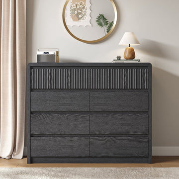 9 Fluted Drawers Dresser for Bedroom, 49.2" W Modern Chest of Drawers with Curved Profile Design, Mid Century Storage Dressers Organizer,Black