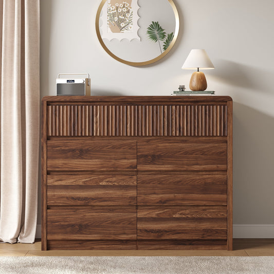 9 Fluted Drawers Dresser for Bedroom, 49.2" W Modern Chest of Drawers with Curved Profile Design, Mid Century Storage Dressers Organizer,Brown