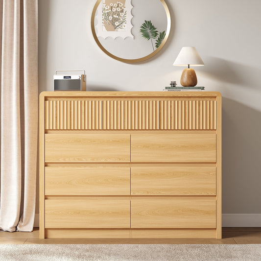 9 Fluted Drawers Dresser for Bedroom, 49.2" W Modern Chest of Drawers with Curved Profile Design, Mid Century Storage Dressers Organizer,Natural