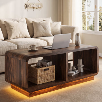 Coffee Table with LED Lights, 47.2" W TV Stand Center Table with 2-Tiers for Living Room,Brown