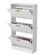 NOVAMAISON Shoe Cabinet Storage for Entryway, White Shoe Organizer with 3 Flip Drawers & Open Shelf,2PCS