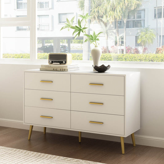 Ansel  Modern White 6-Drawer Dresser - Riumlore