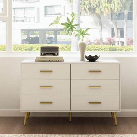 Ansel  Modern White 6-Drawer Dresser - Riumlore